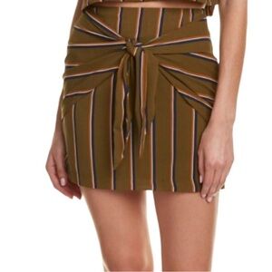 J.O.A. Striped Wrap Mini Skirt Olive Green Tie Front Knotted Sash Preppy XS